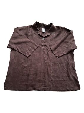 La Fixsun Women's Oversized XL 100% Linen Brown Shirt with Pocket Drop Shoulder
